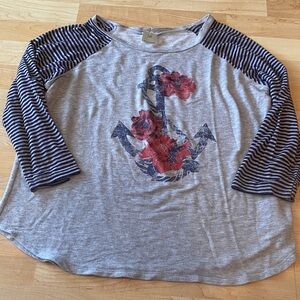 Women’s Soft Striped Anchor Graphic Large Top